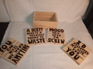 Custom Mini Pallet Wood burned coaster set of 4 with holder