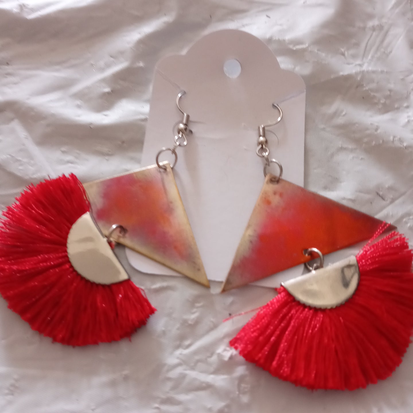 Recycled fire painted Copper Pyramid Earring Set