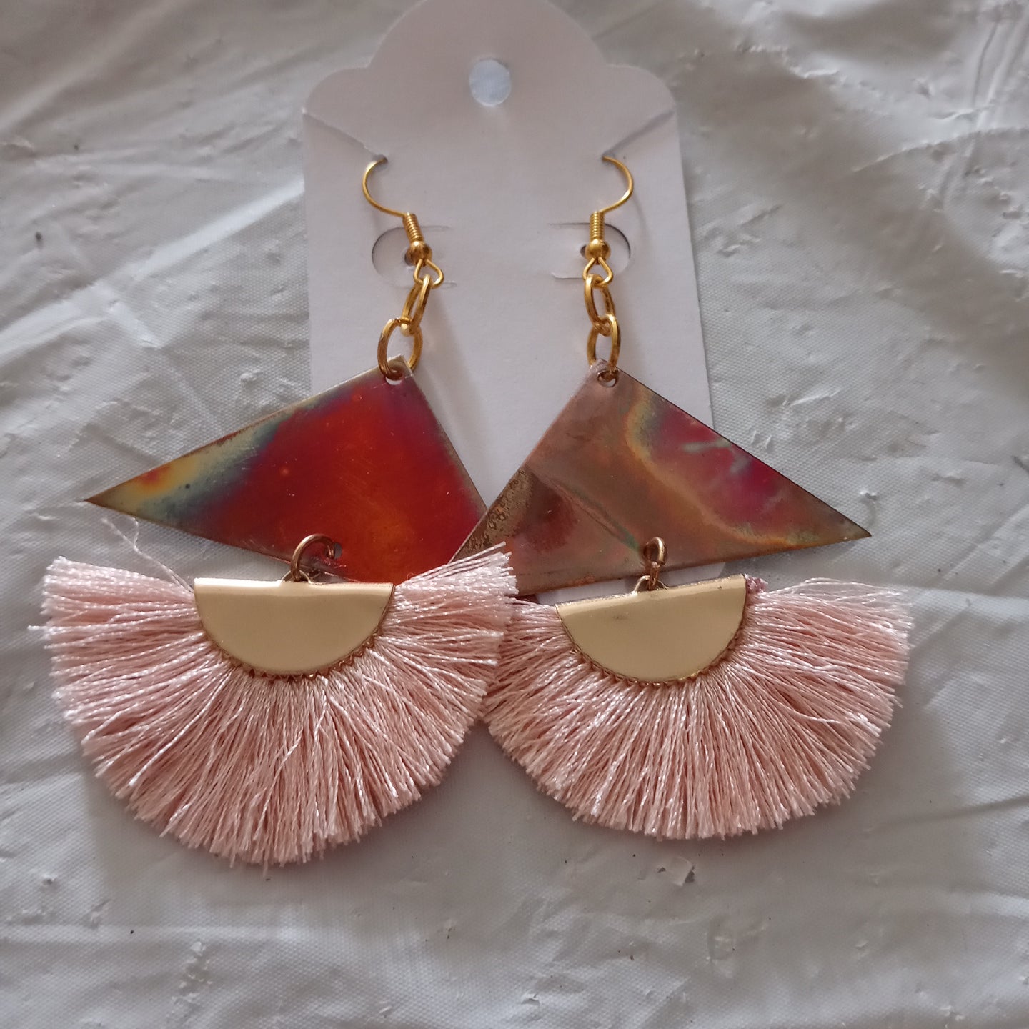 Recycled fire painted Copper Pyramid Earring Set