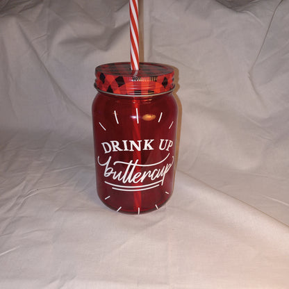 Mason Jar Custom Designed Cups w/ straw