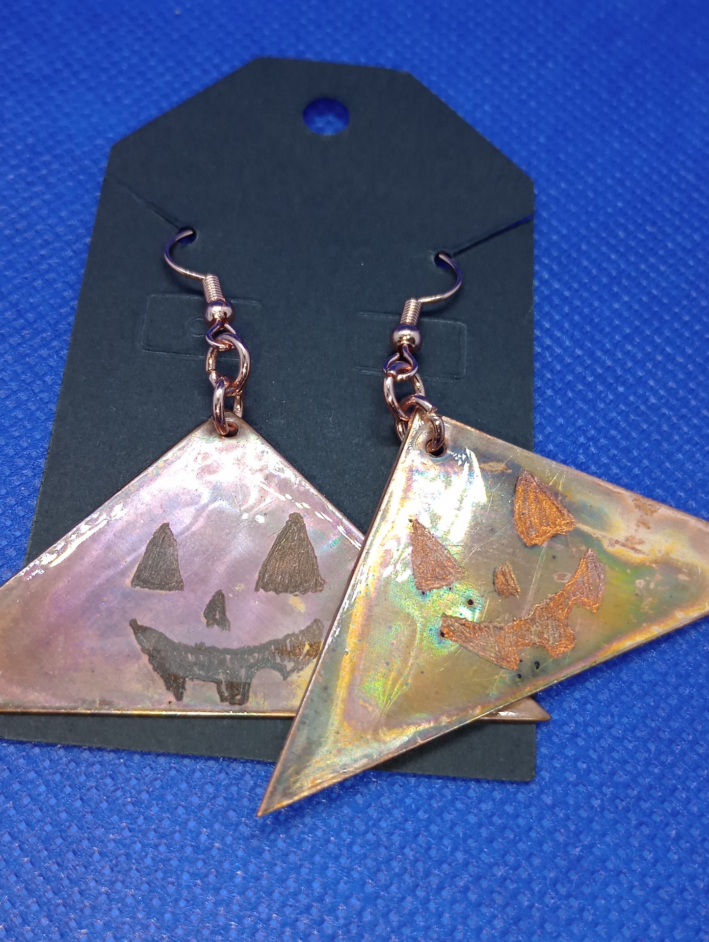 Up cycled Fire Painted Engraved Copper Earrings