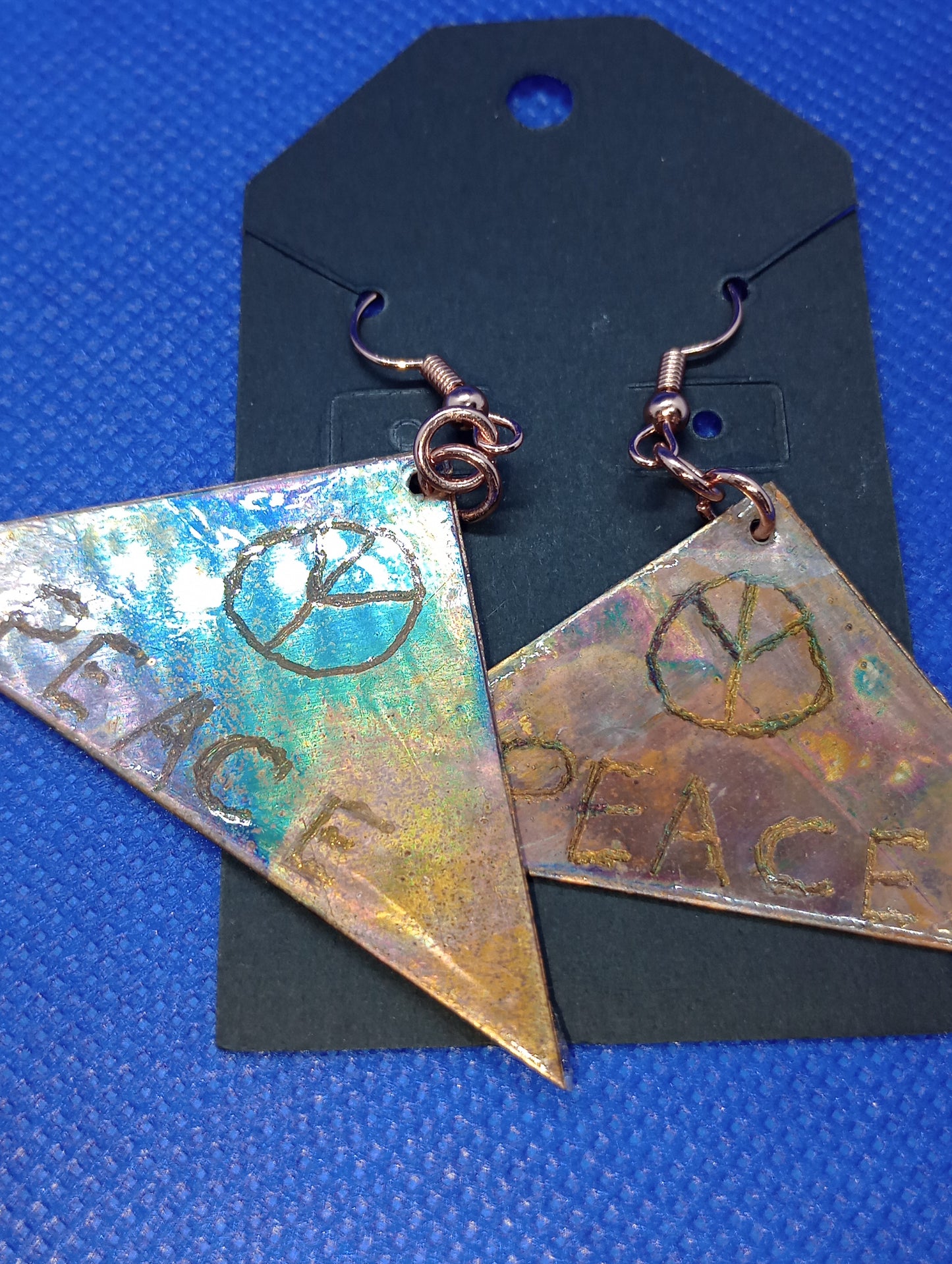 Up cycled Fire Painted Engraved Copper Earrings