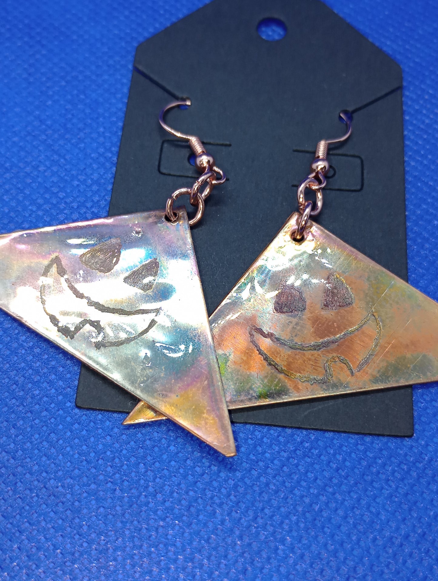 Up cycled Fire Painted Engraved Copper Earrings