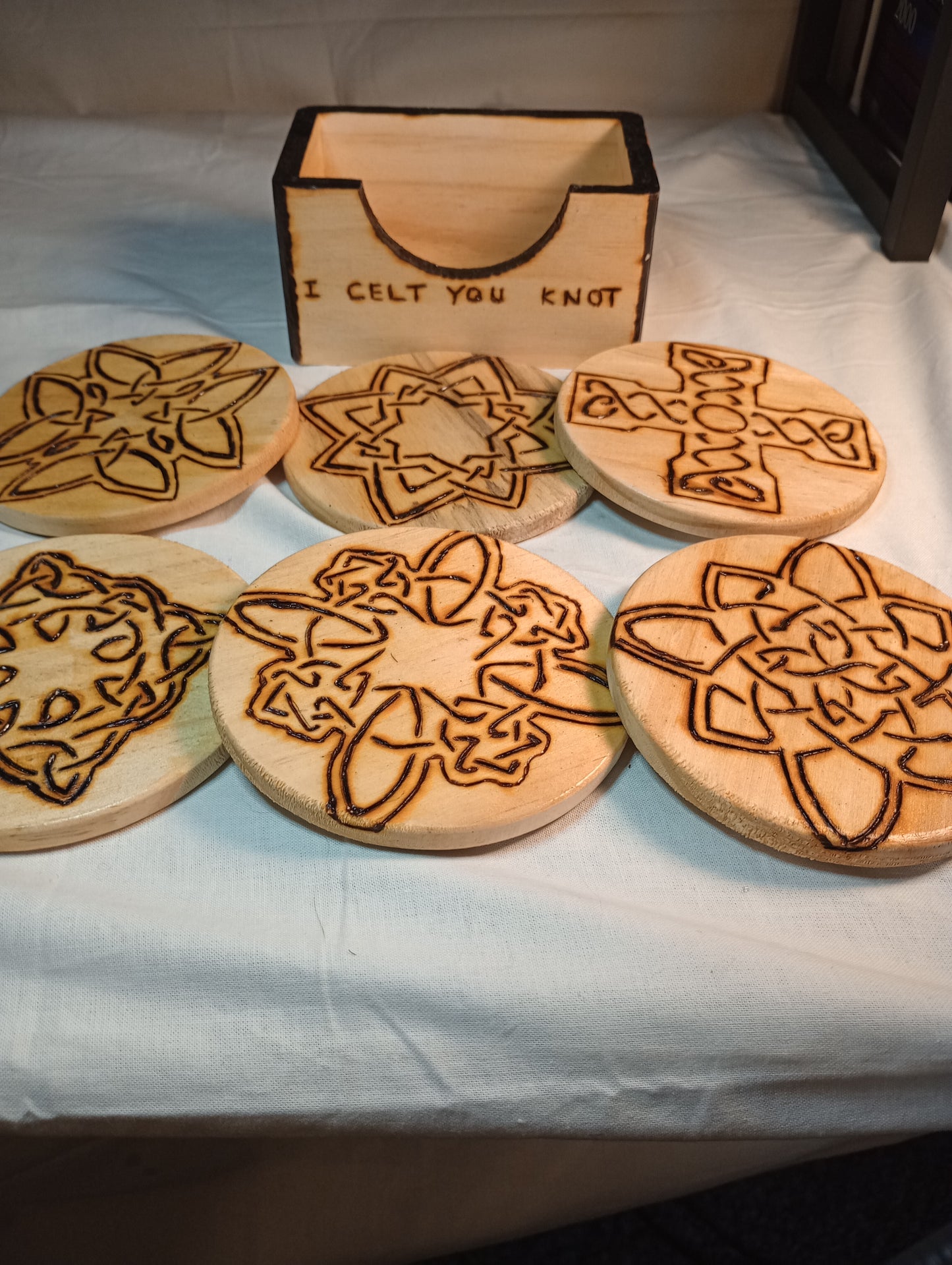 Irish/Celtic Style wood burned coaster set of 6