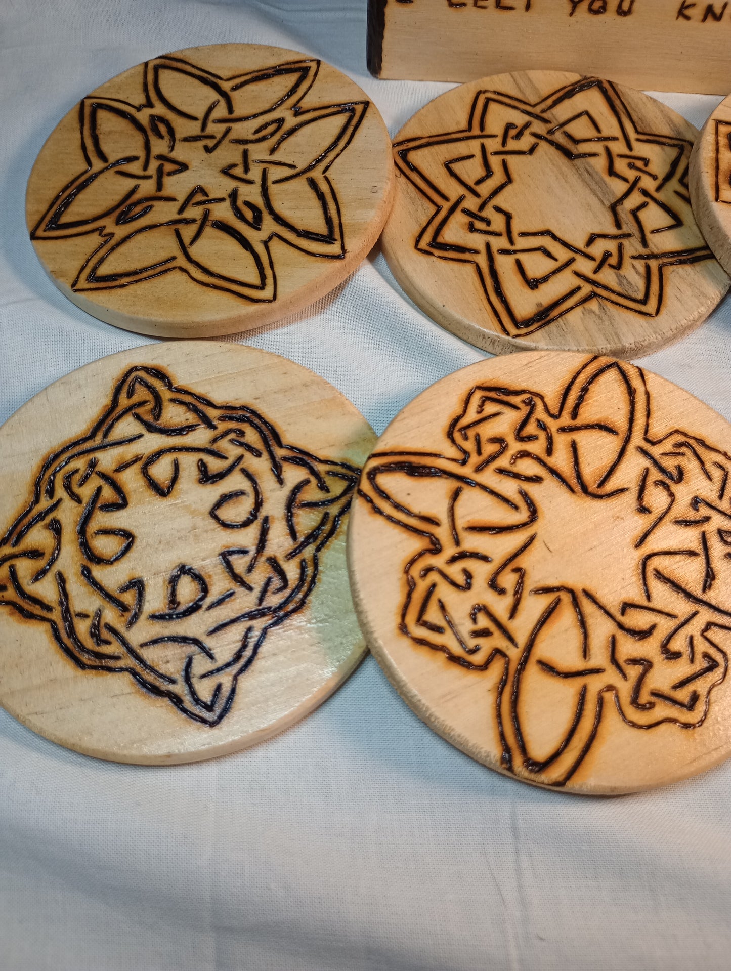 Irish/Celtic Style wood burned coaster set of 6