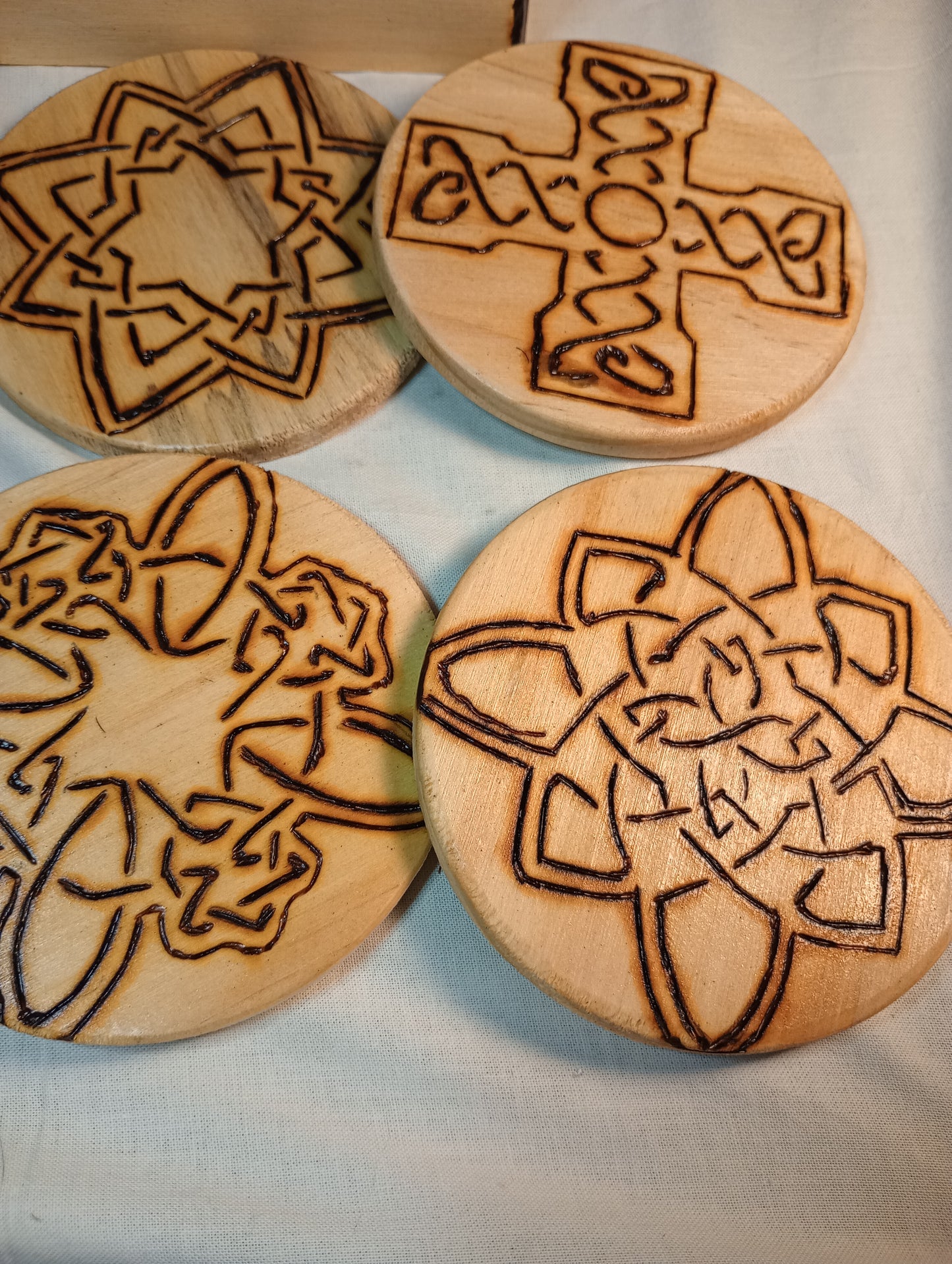 Irish/Celtic Style wood burned coaster set of 6