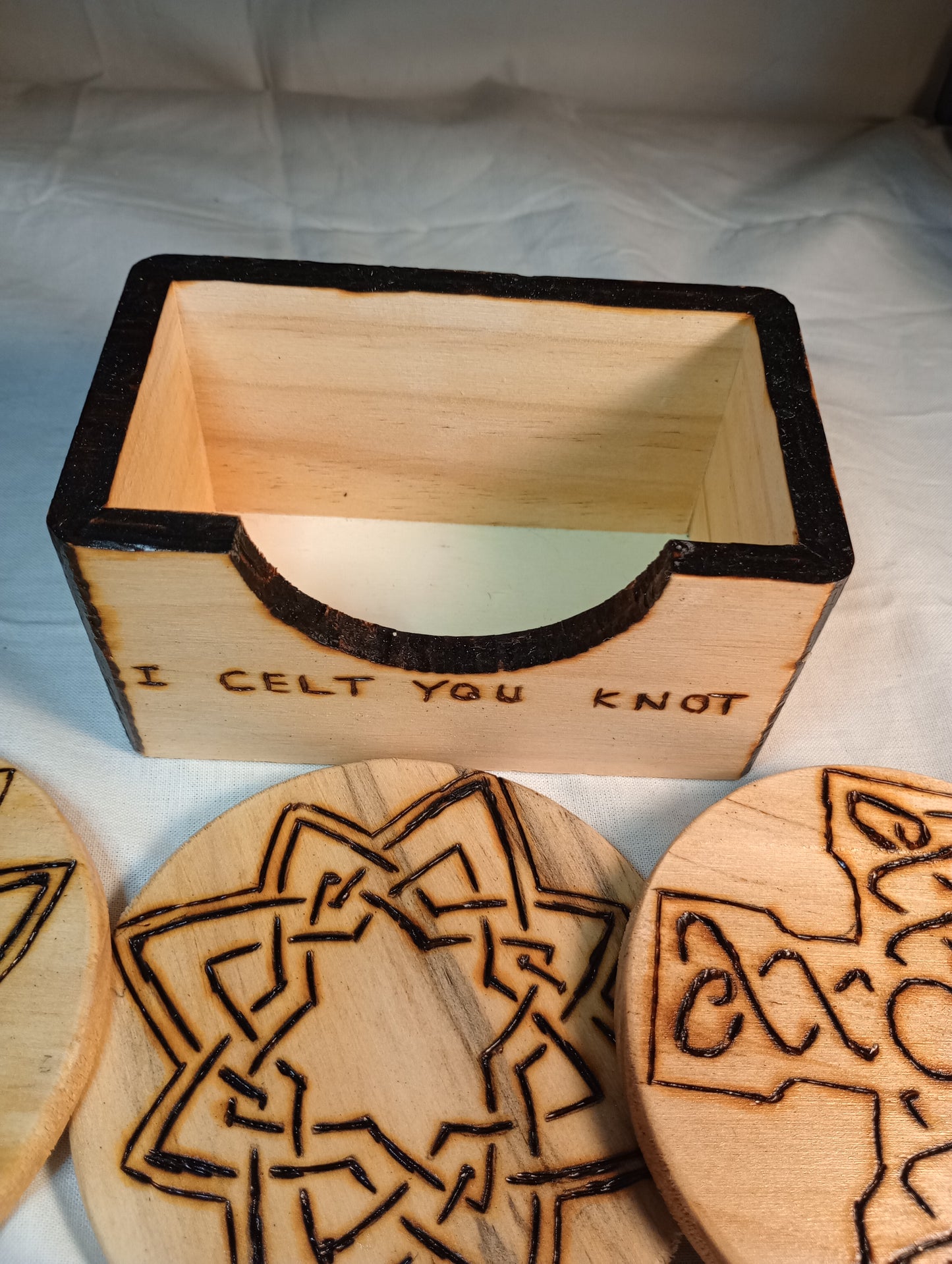 Irish/Celtic Style wood burned coaster set of 6