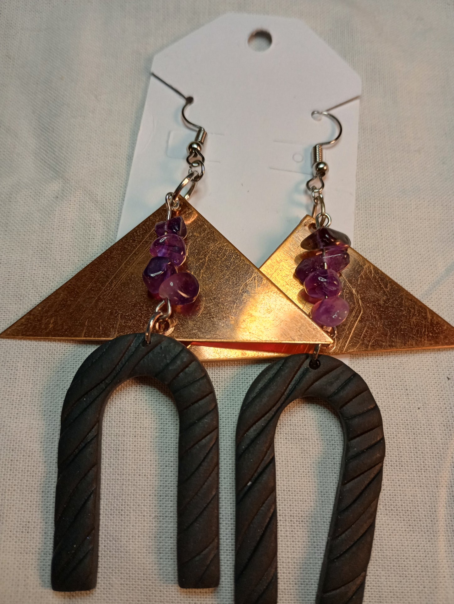 Unique Copper and Crystal Dangle Earrings